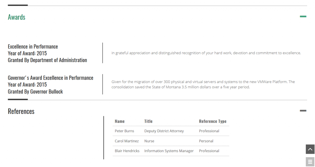 Resume new sections