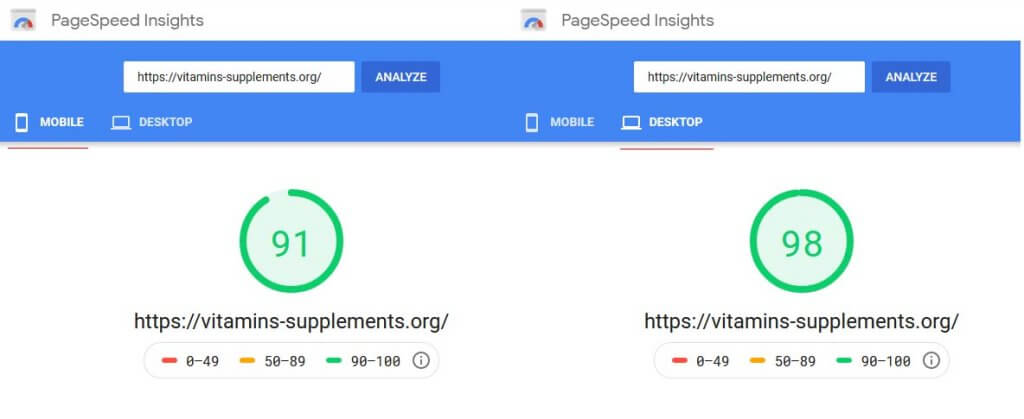 pagespeed insights test